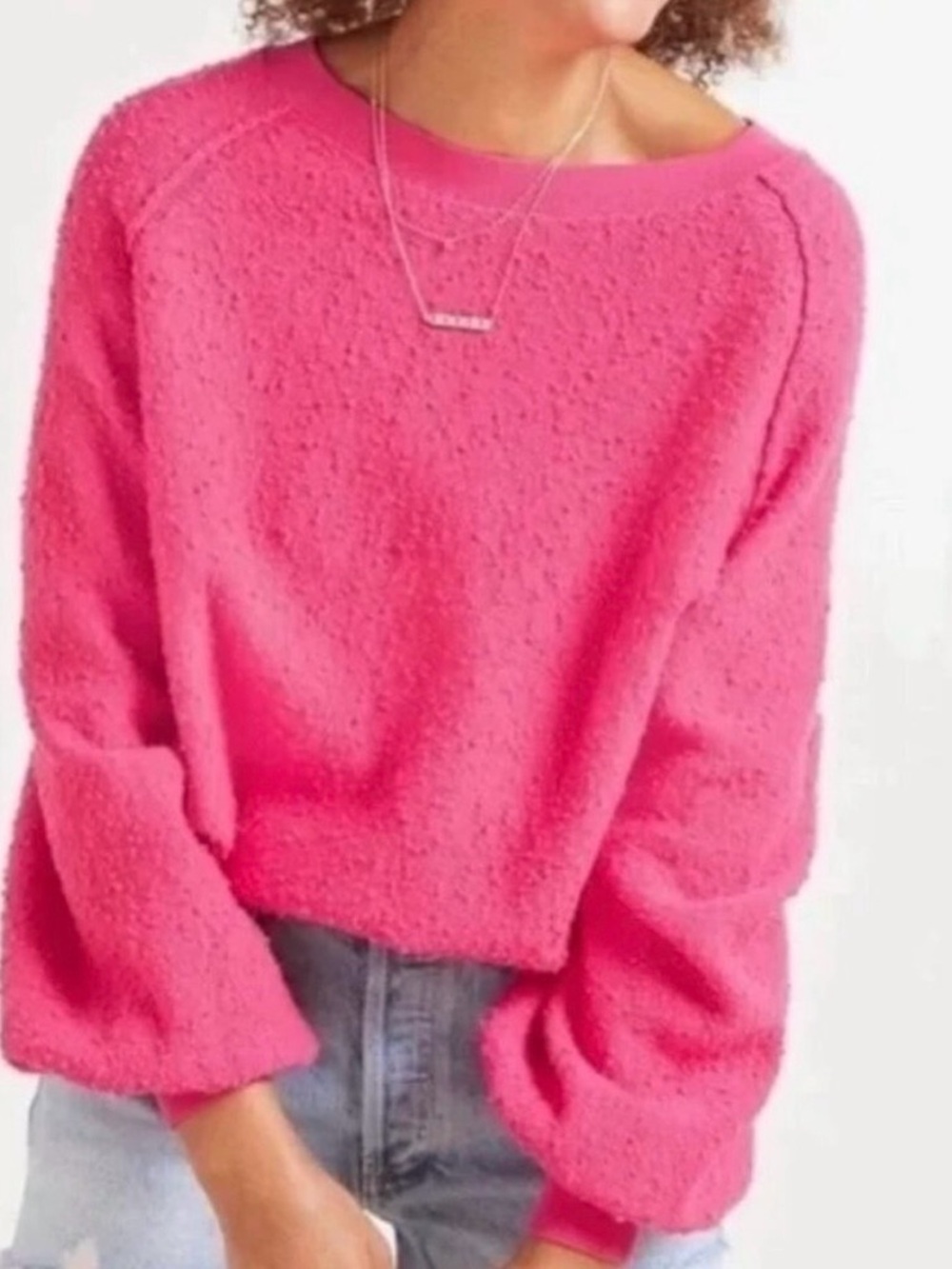 Free People Bubblegum Pink Cozy Crewneck Sweater